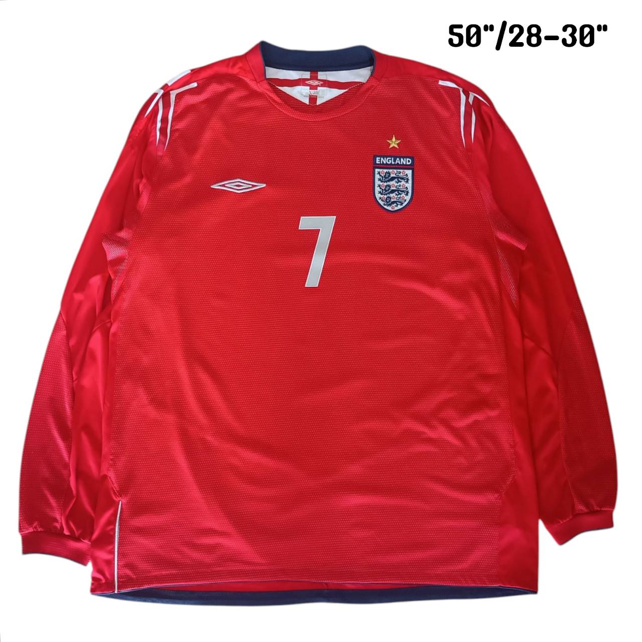 England 2004-06 Beckham#7 umbro away long sleeve shirt jersey football Shirt size XL red second hand genuine good condition