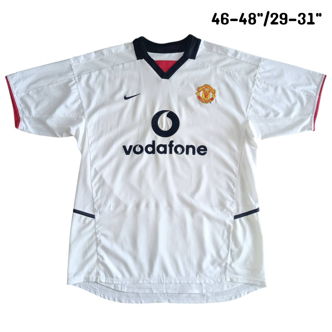 VINTAGE NIKE MANCHESTER UNITED 2002/2003 AWAY JERSEY football Shirt size L White, second hand, very good condition