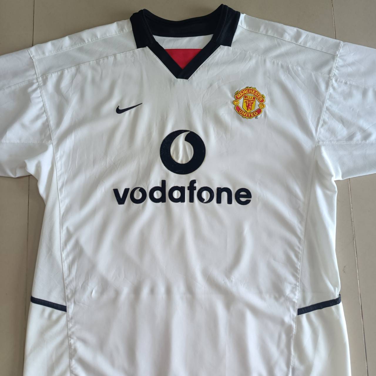 VINTAGE NIKE MANCHESTER UNITED 2002/2003 AWAY JERSEY football Shirt size L White, second hand, very good condition