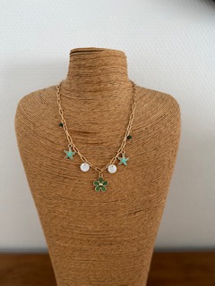 Collier pendentif étoile et trèfle Vert 