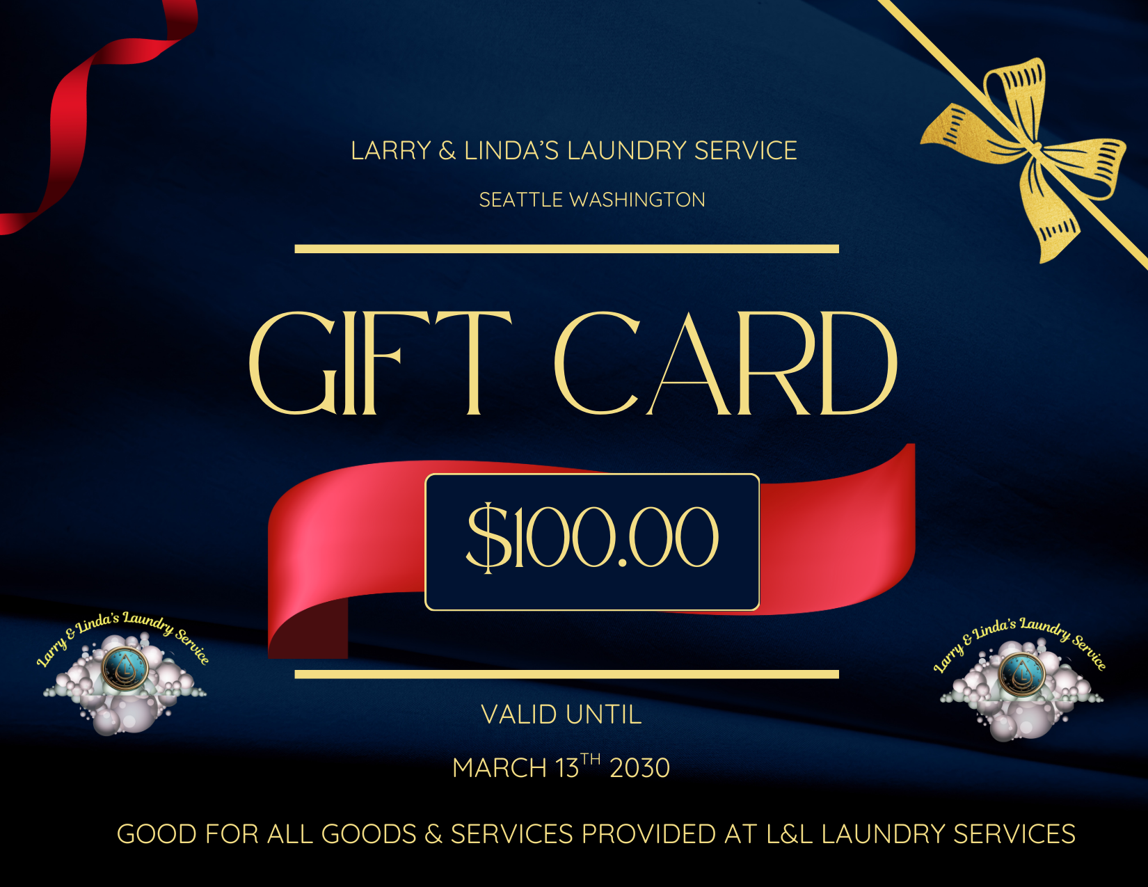 Gift Card same as cash value at Larry & Linda's Laundry Services Seattle Washington