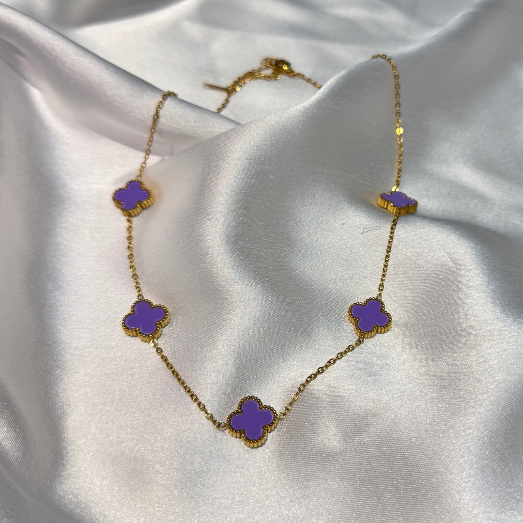 StarMist - Gold-Plated Purple Enamel Clover Necklace Jewelry for Women