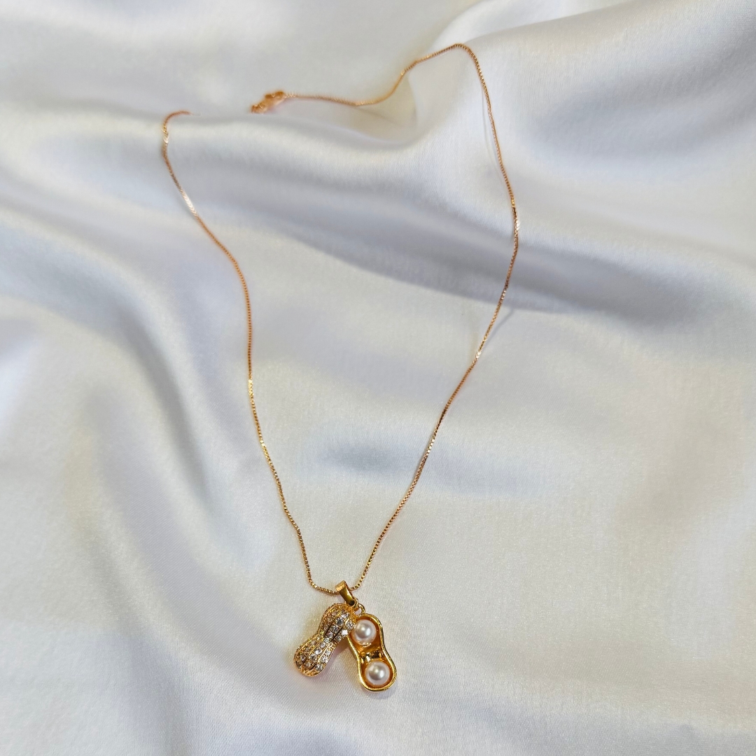 StarMist - Gold-Plated Peanut with Pearl Pendant Necklace Jewelry for Women