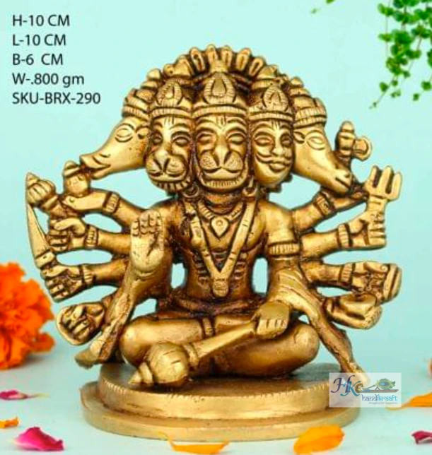 Brass Panchamukhi Hanuman Idol 4"