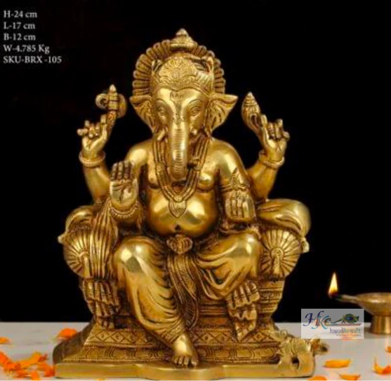 Brass Lord Ganesha Statue 9.5"