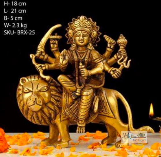Brass Goddess Durga Idol 7"