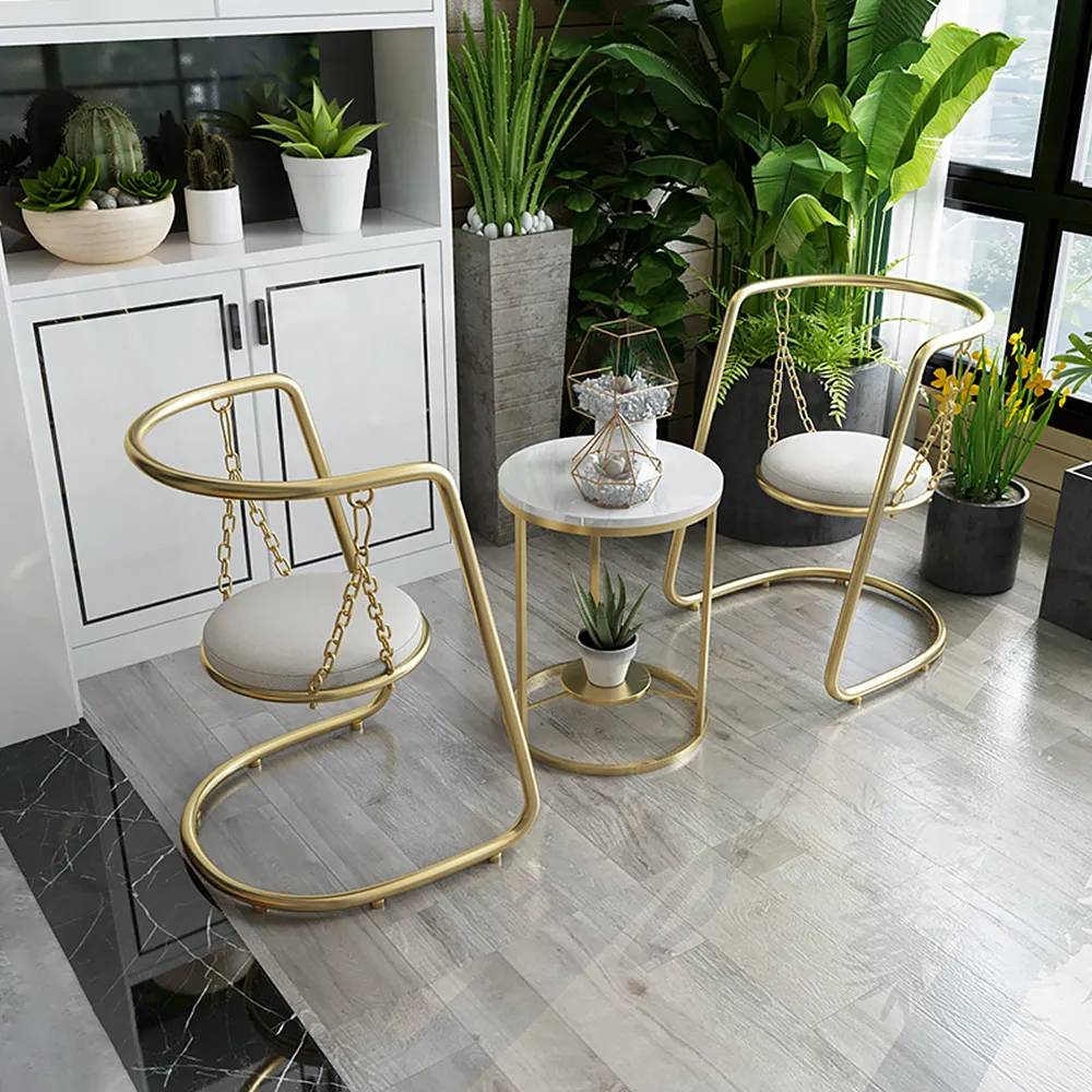 Modern Metal Table with 2 Cushioned Chairs