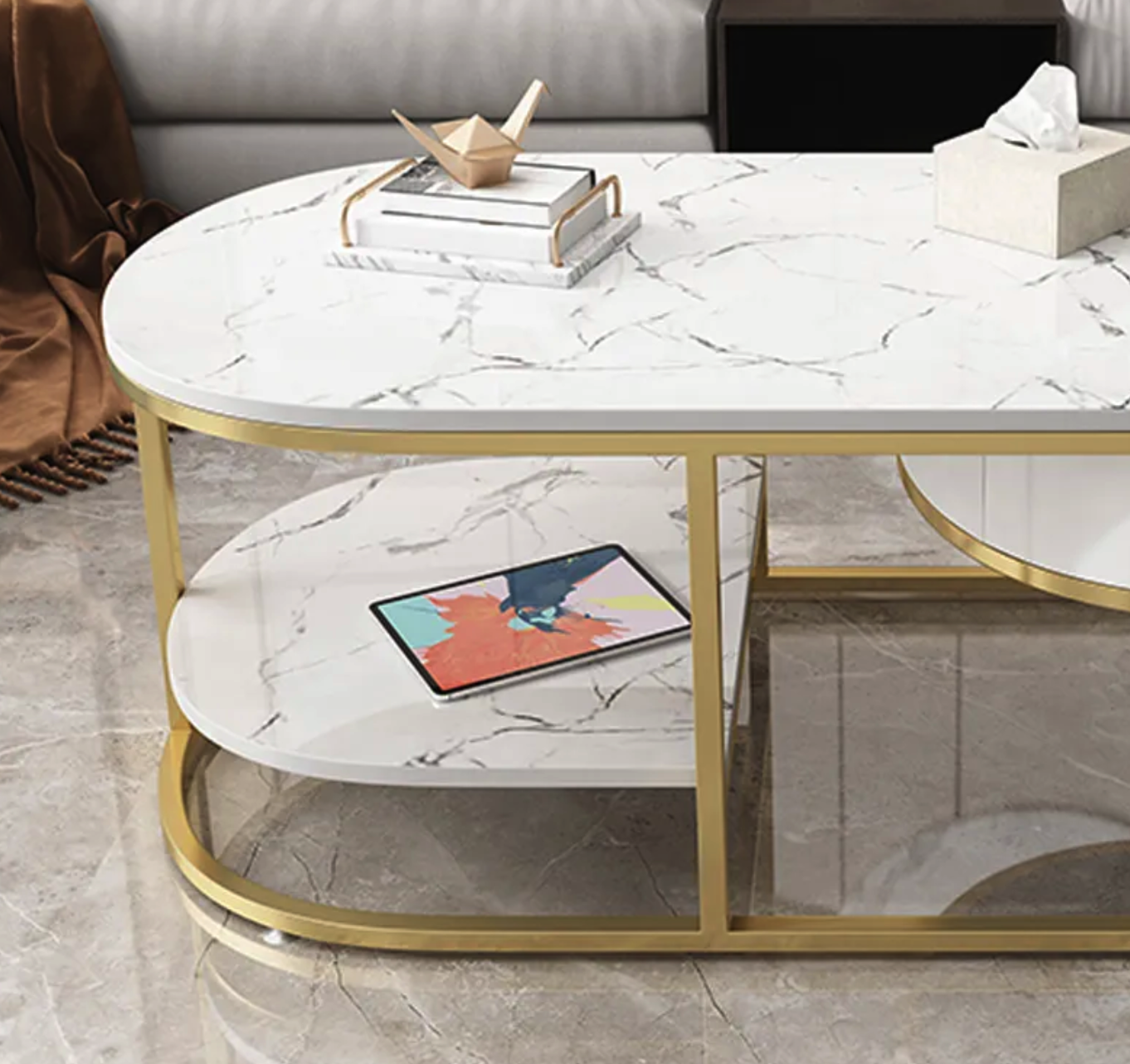 Contemporary Double Drawer Marble Accent Table