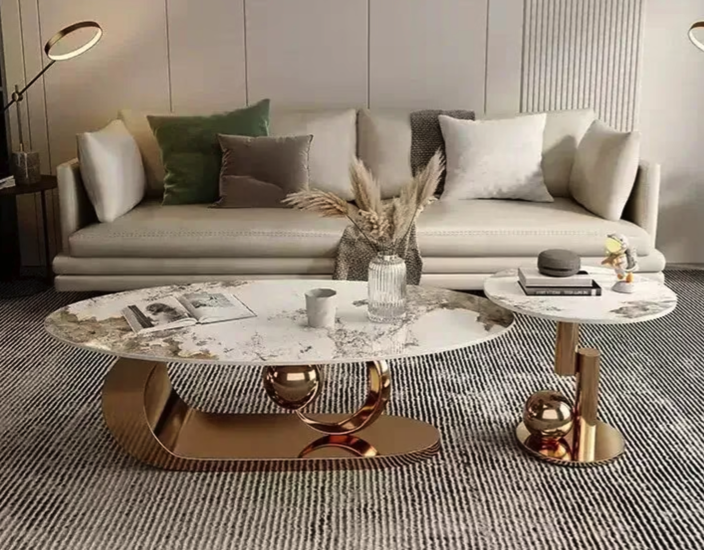 Moon Ball Centre Table Set Š Stainless Steel & Nano Marble Modern Luxury Furniture