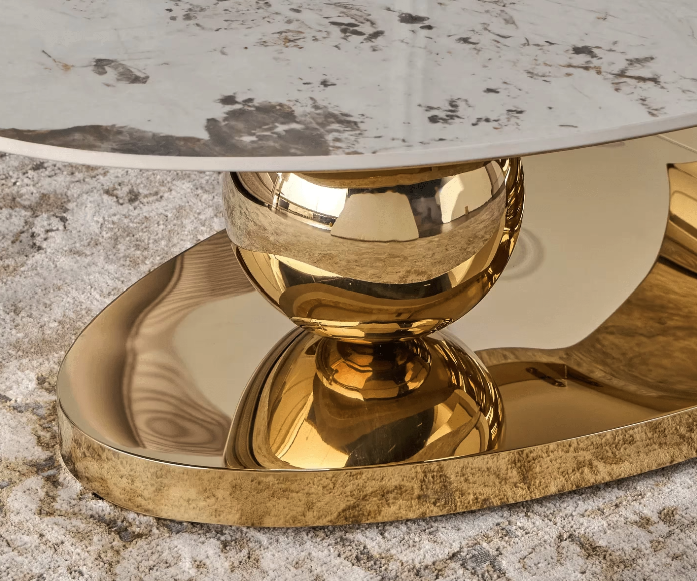 Designer Oval Coffee Table Š Gold Steel Base & Marble Top
