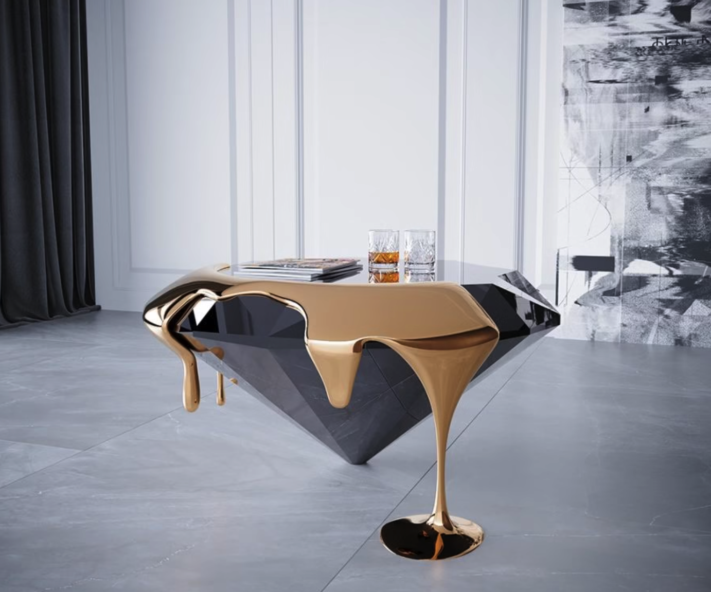 Luxury Diamond Design Coffee Table Š Modern Melting Drop Accent for Elegant Living Rooms