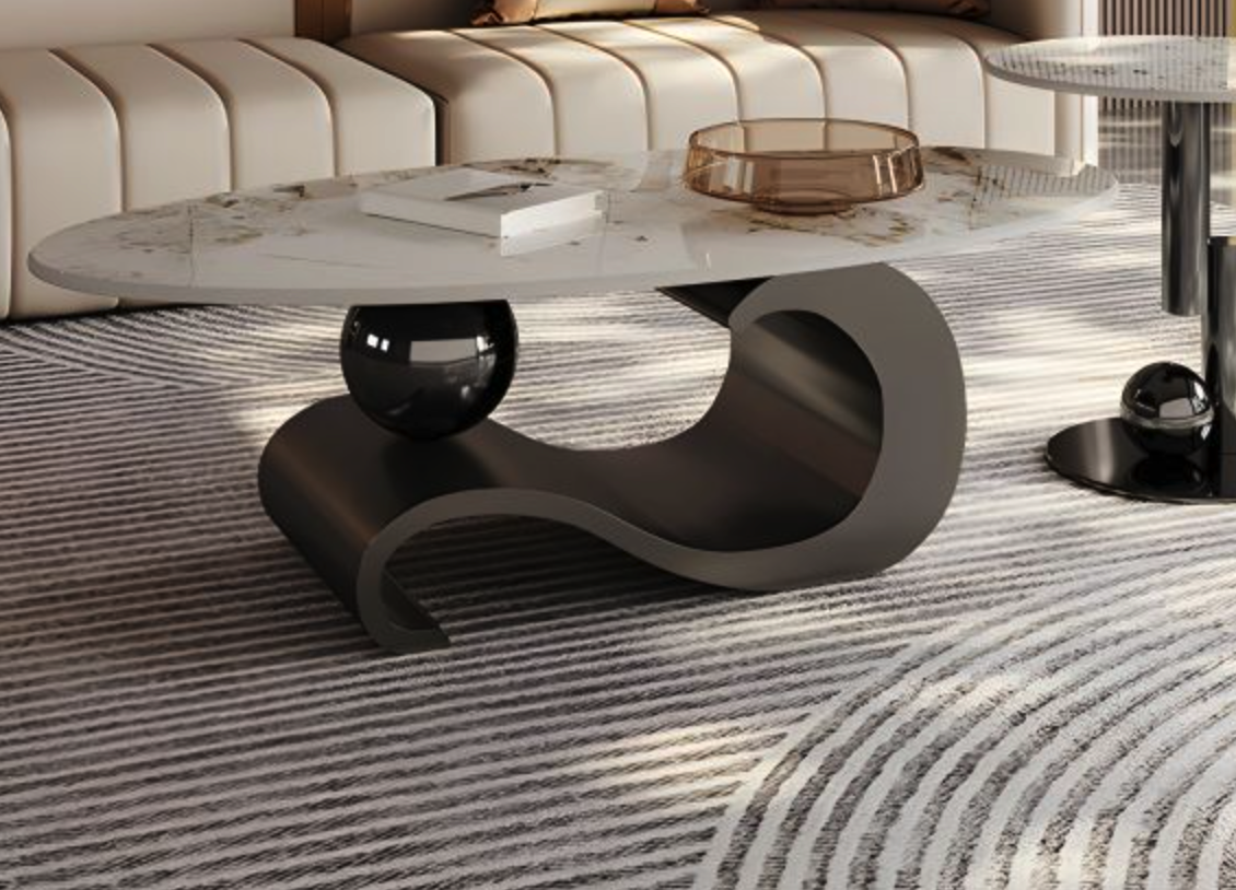 Oval Coffee Table Set with Marble Top