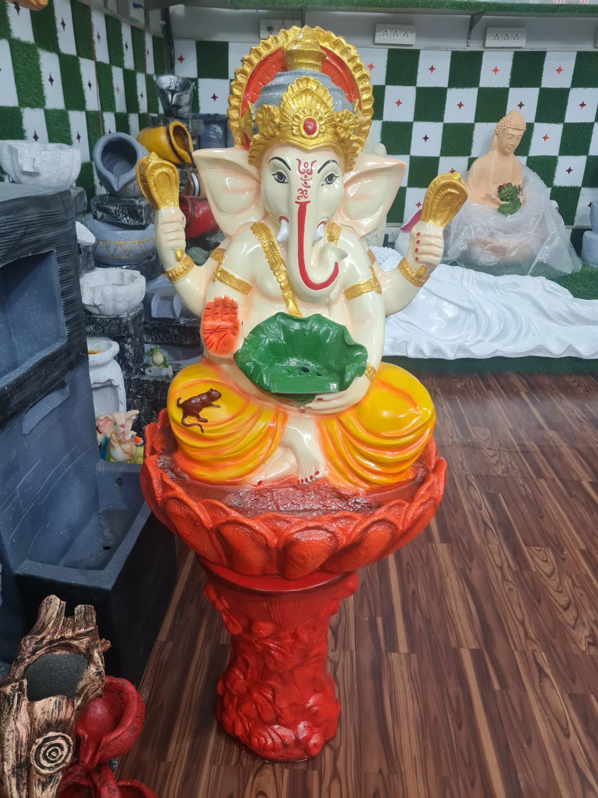 Lotus Ganesha Fountain Size:-4.5 Feet(With1.5 Feet Pillar) &3 Feet(With  Feet Pillar)