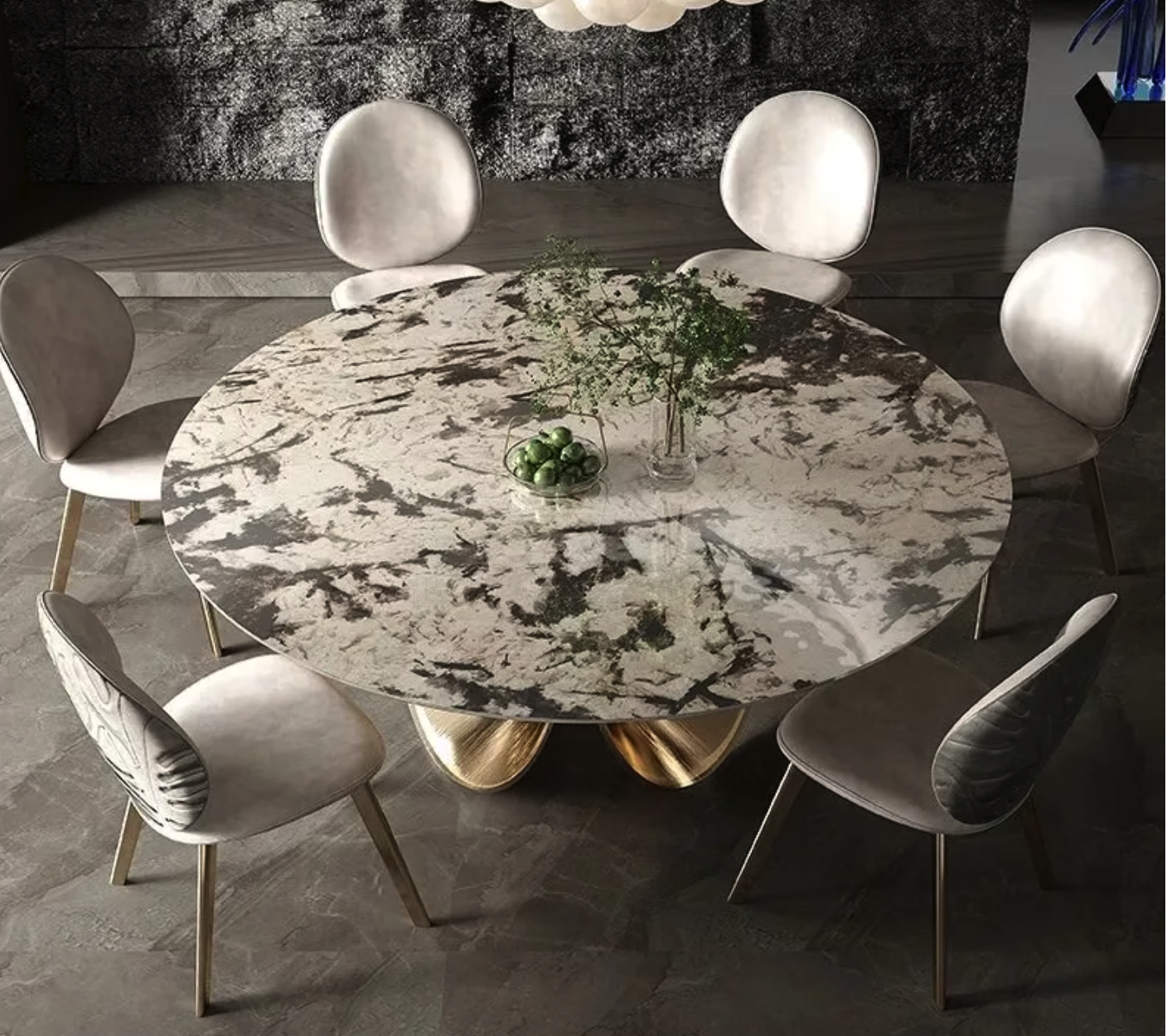 Omega Luxe Stainless Steel & Marble Dining Table