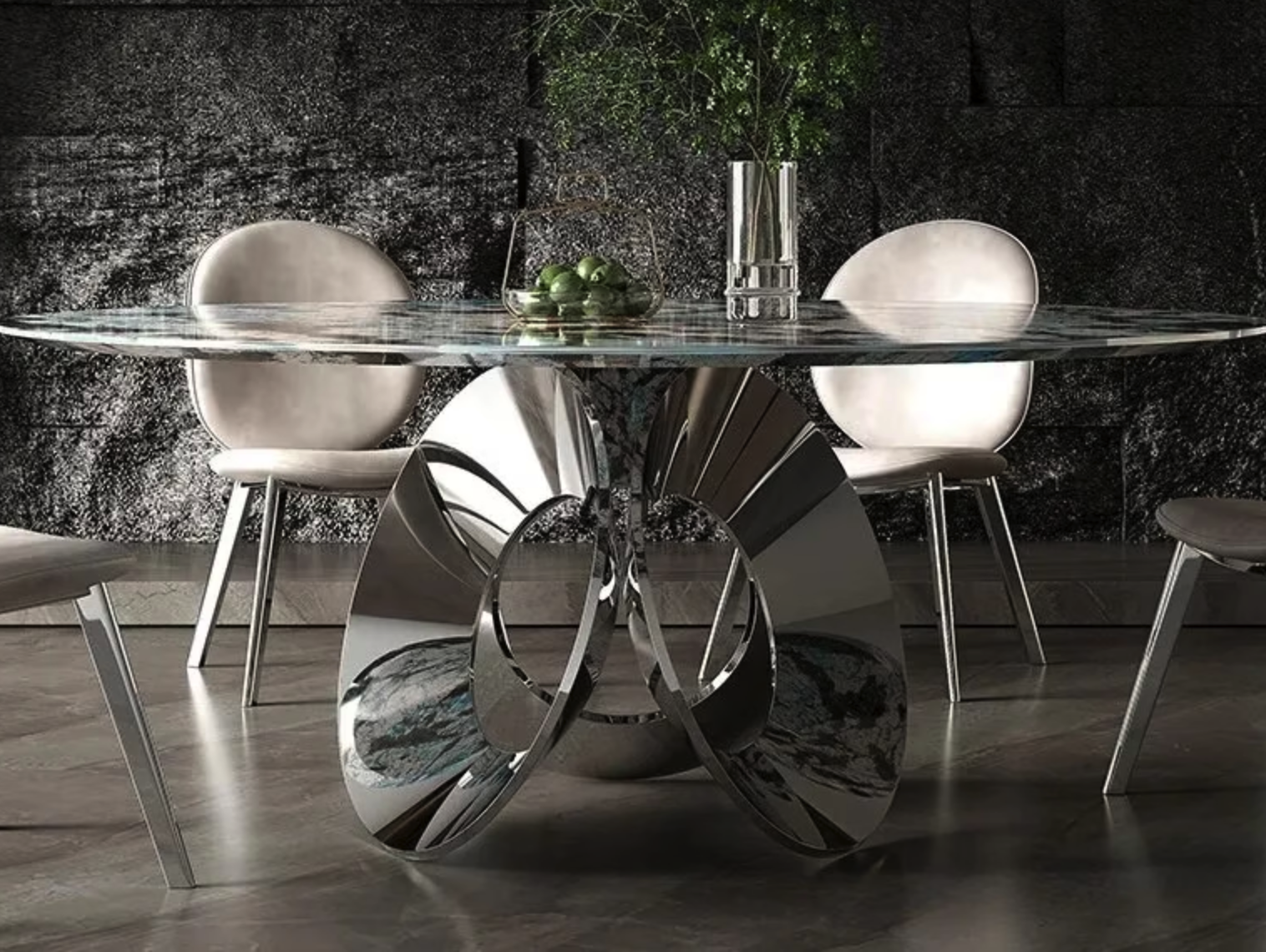 Omega Luxe Stainless Steel & Marble Dining Table