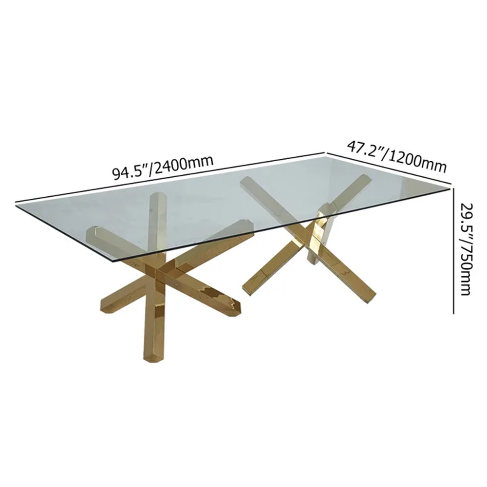 Luxury Gold Stainless Steel Dining Table with Glass Top