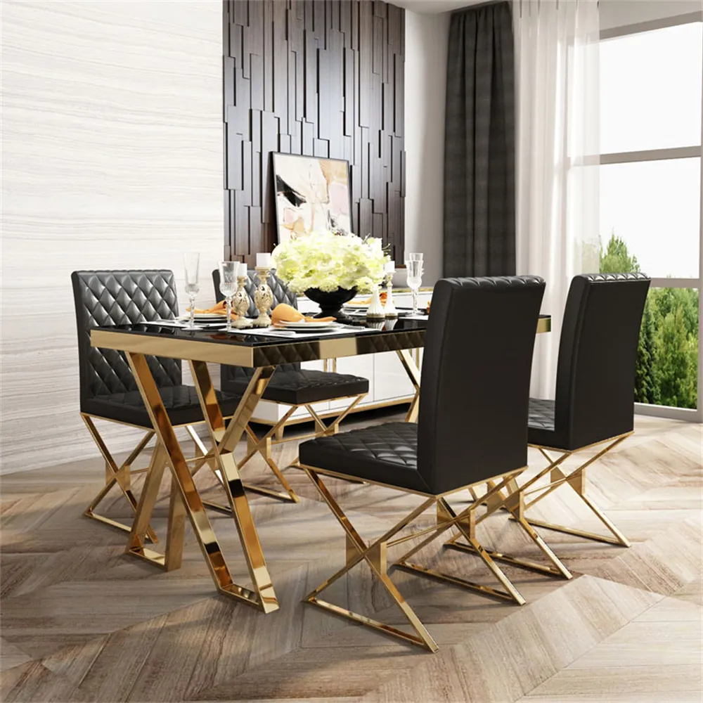 Luxury Gold Stainless Steel Dining Table-4 SEATER, 6 SEATER