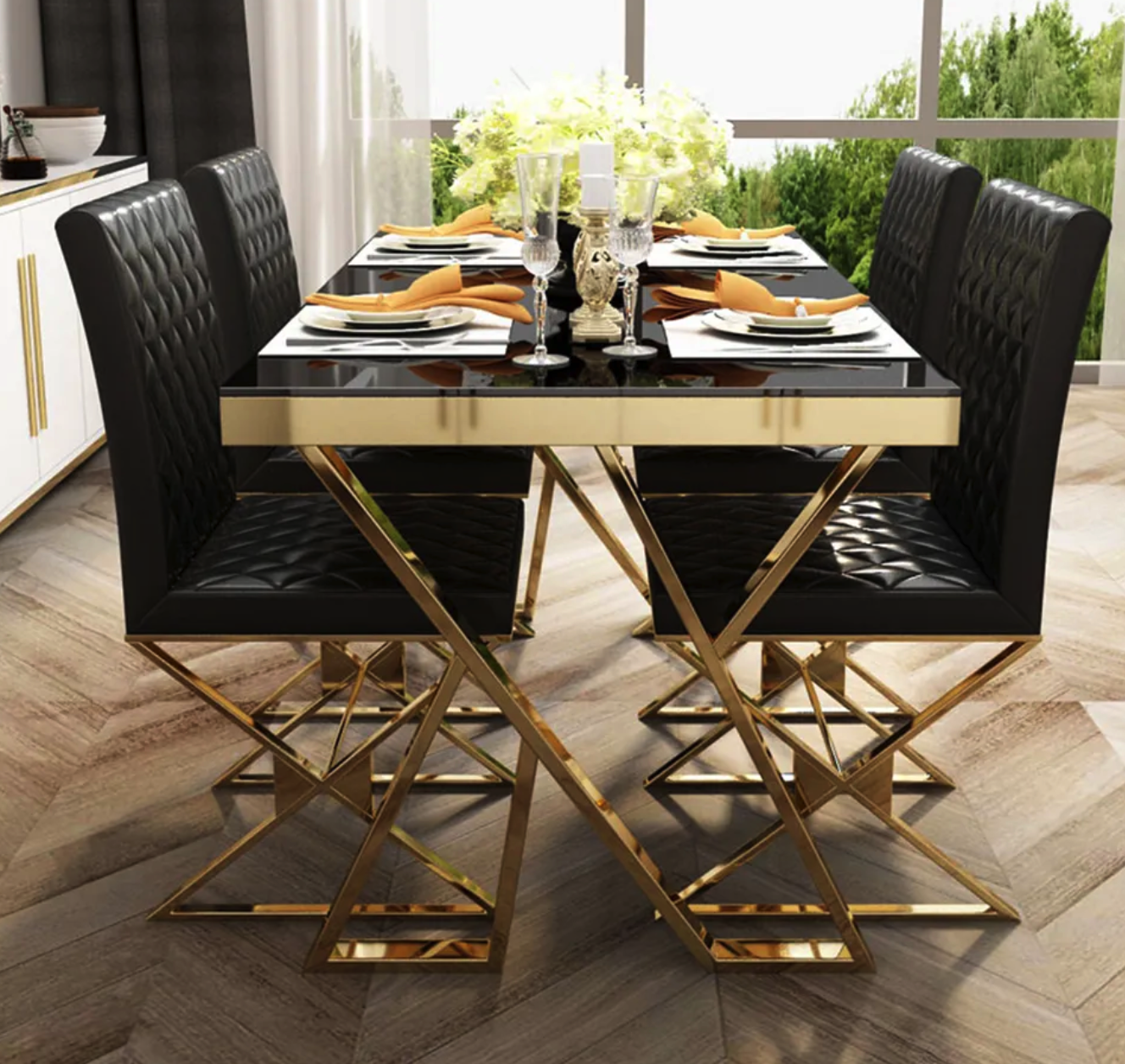 Luxury Gold Stainless Steel Dining Table-4 SEATER, 6 SEATER