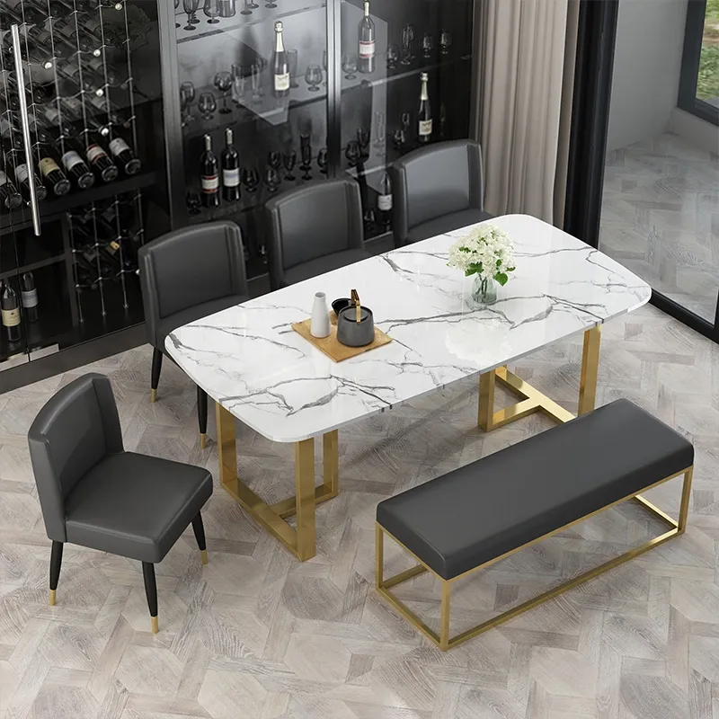 Modern Stainless Steel Dining Table Set with Bench & Chairs-4 SEATER, 6 SEATER