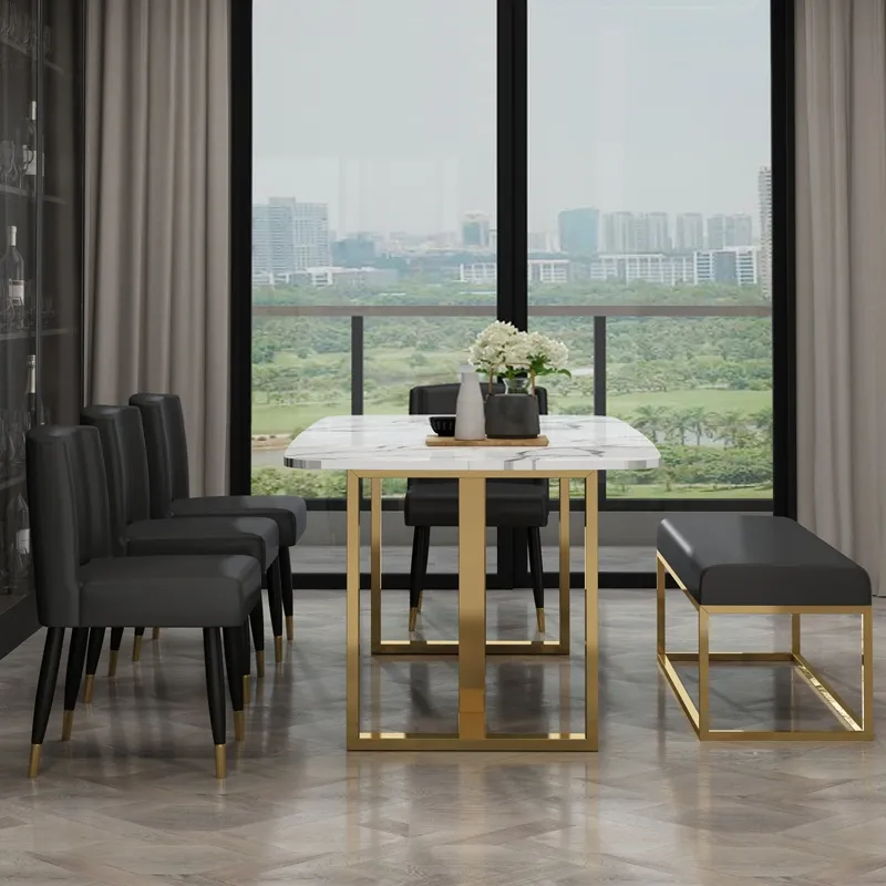 Modern Stainless Steel Dining Table Set with Bench & Chairs-4 SEATER, 6 SEATER