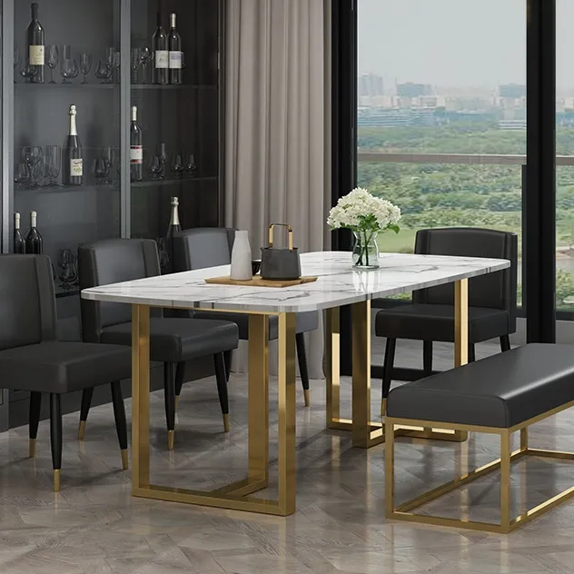 Modern Stainless Steel Dining Table Set with Bench & Chairs-4 SEATER, 6 SEATER