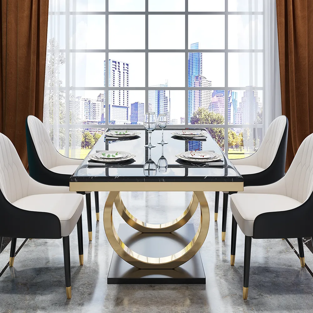 Modern Luxury Dining Table with Metal Frame & Natural Marble Top-4 SEATER, 6 SEATER