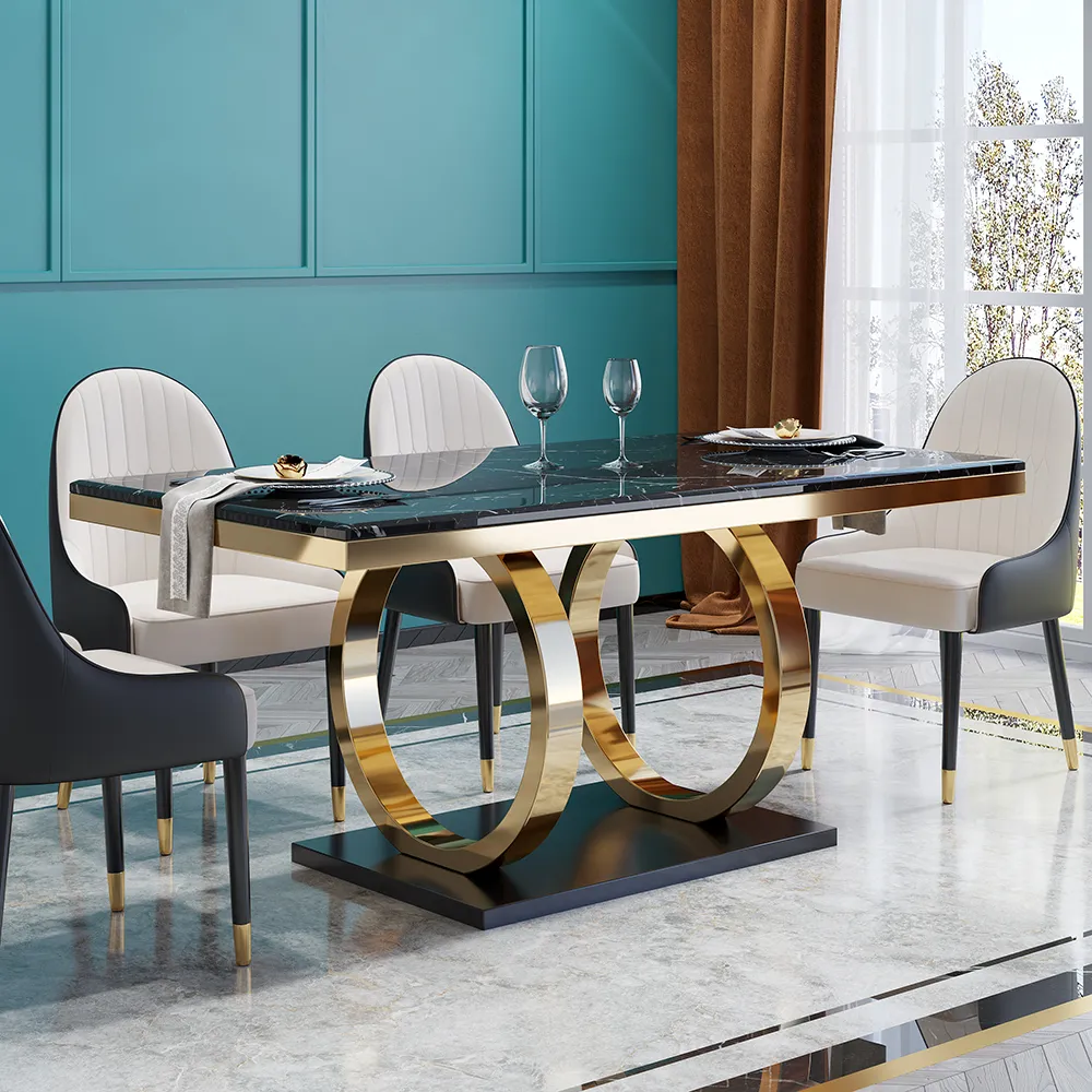 Modern Luxury Dining Table with Metal Frame & Natural Marble Top-4 SEATER, 6 SEATER