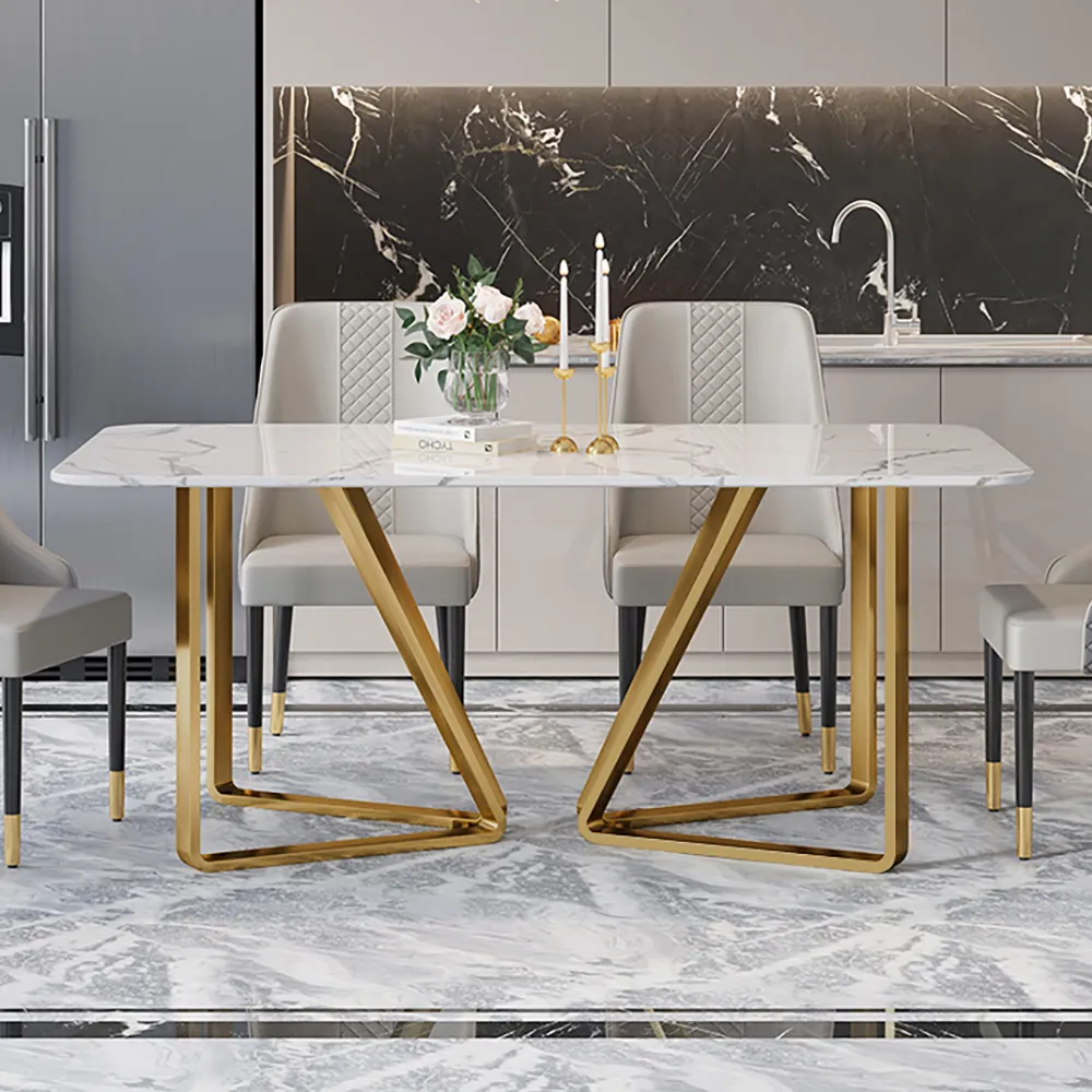 Luxury Dining Table with Upholstered Chairs Š Marble Top, Stainless Steel Base-4 SEATER, 6 SEATER