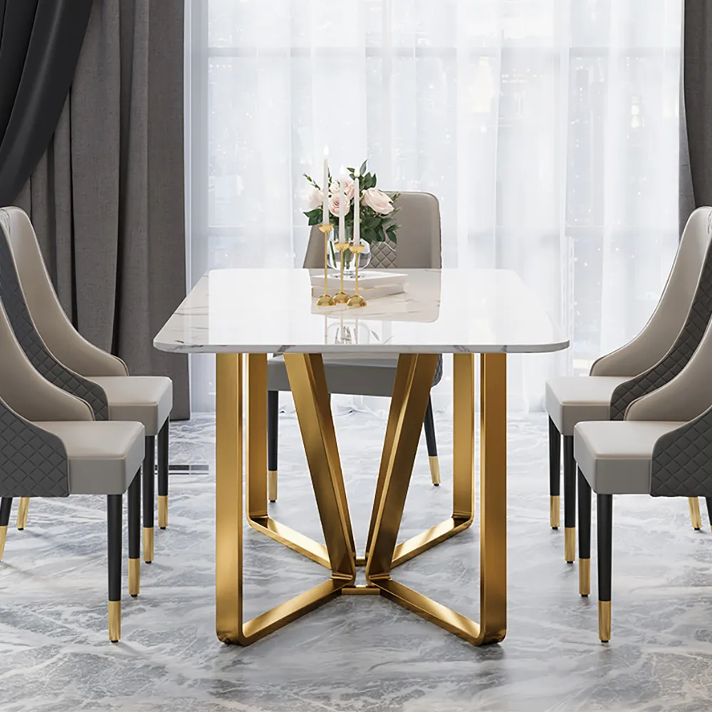 Luxury Dining Table with Upholstered Chairs Š Marble Top, Stainless Steel Base-4 SEATER, 6 SEATER