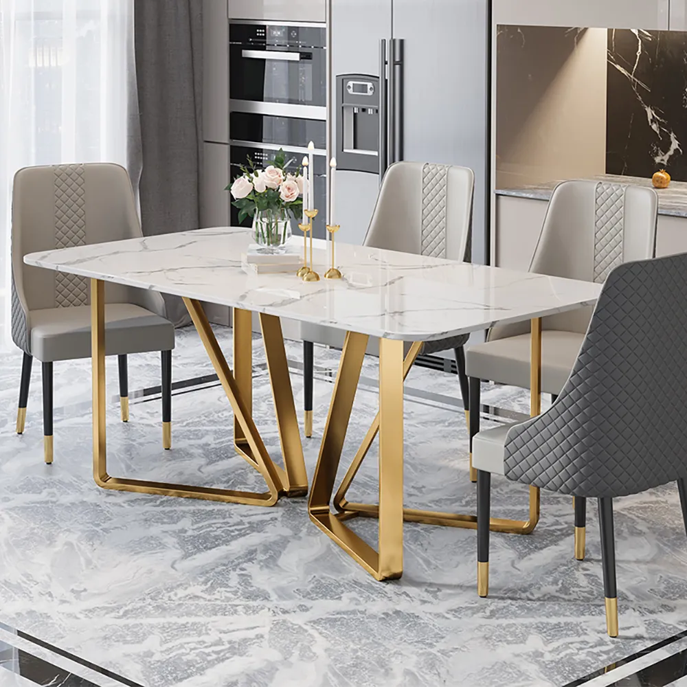 Luxury Dining Table with Upholstered Chairs Š Marble Top, Stainless Steel Base-4 SEATER, 6 SEATER