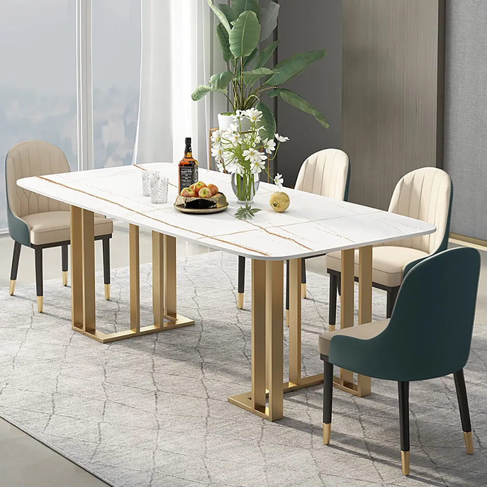 Modern Luxury Dining Table with Marble Top & Upholstered Chairs-4 SEATER, 6 SEATER