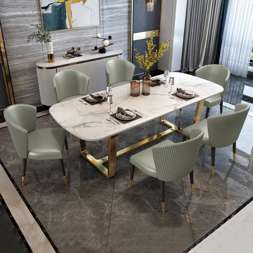Modern Dining Table with Upholstered Chairs & Marble Top-4 SEATER, 6 SEATER