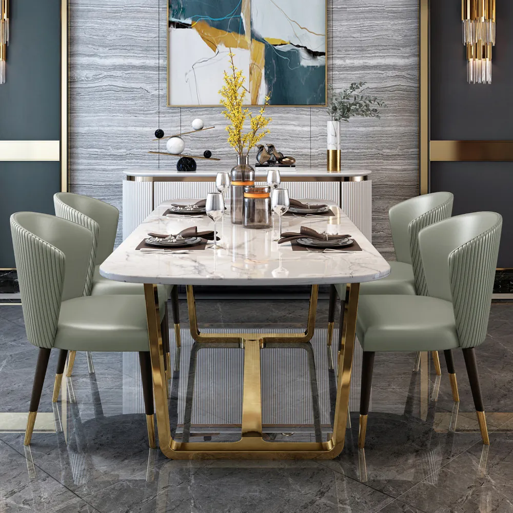 Modern Dining Table with Upholstered Chairs & Marble Top-4 SEATER, 6 SEATER