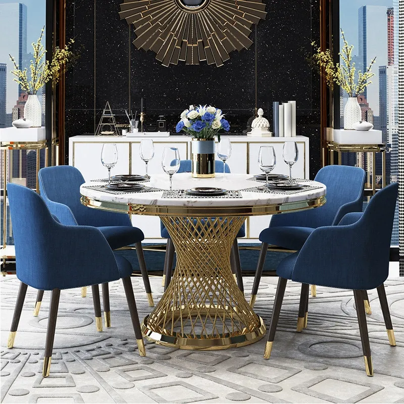 Modern Luxury Round Dining Table Set with 6 Chairs-4 SEATER, 6 SEATER
