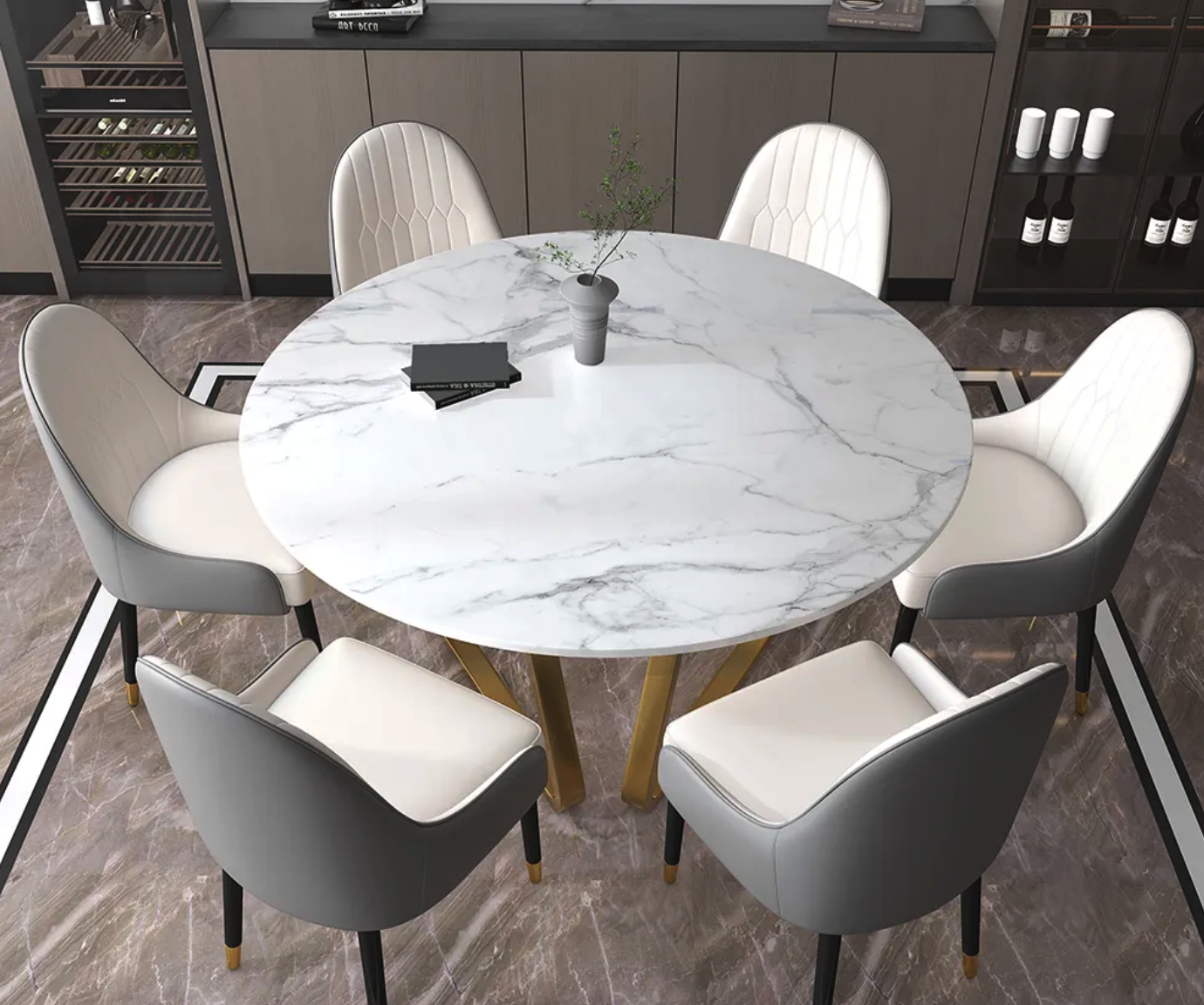 Luxury Round Marble Dining Table Set with 6 Chairs Š Perfect for Modern Interiors-4 SEATER, 6 SEATER