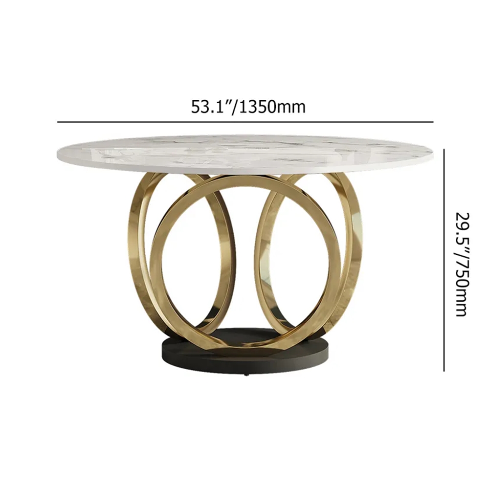 Gold Finish Round Dining Table with Marble & Luxury Chairs-4 SEATER, 6 SEATER