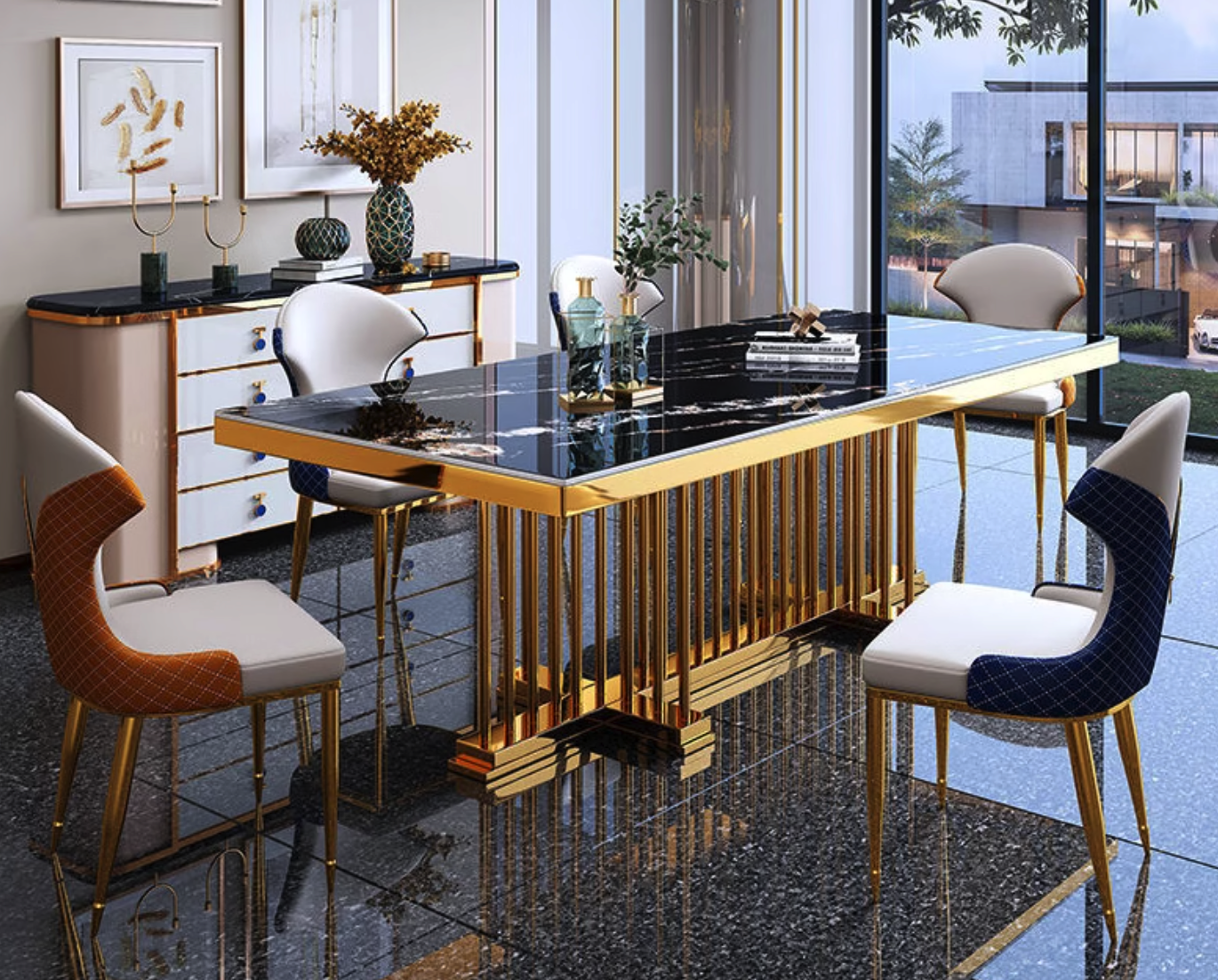 Elan Aurelio Marble Dining Table -4 SEATER (4.5 X 3 FEET), 6 SEATER (6 X 3 FEET)