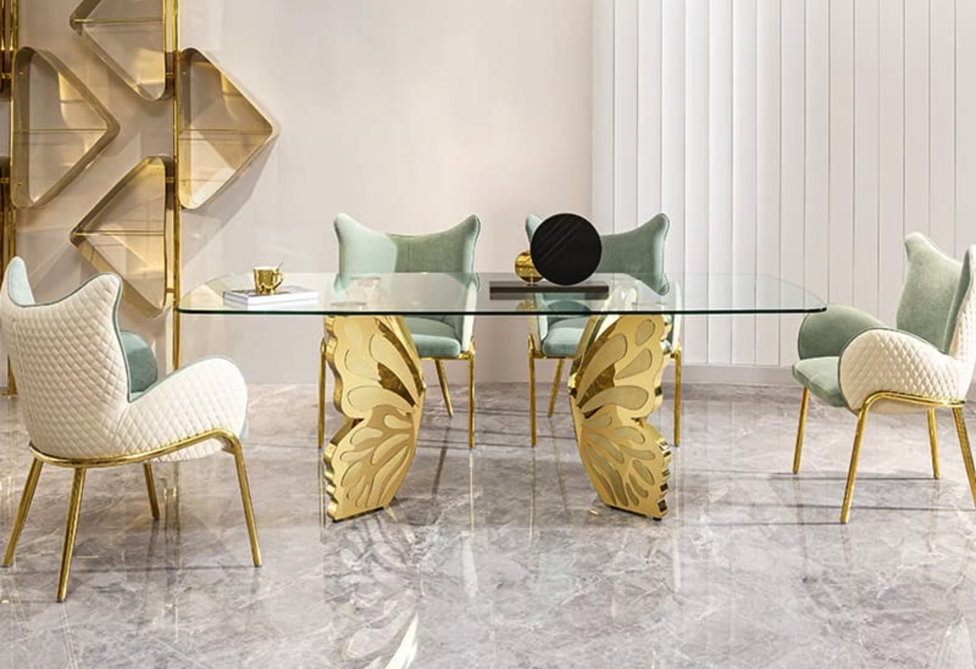 Luxury Butterfly Design Dining Table Set-4 SEATER (4.5 X 3 FEET), 6 SEATER (6 X 3 FEET), 8 SEATER (7.5 X 3.5 FEET)