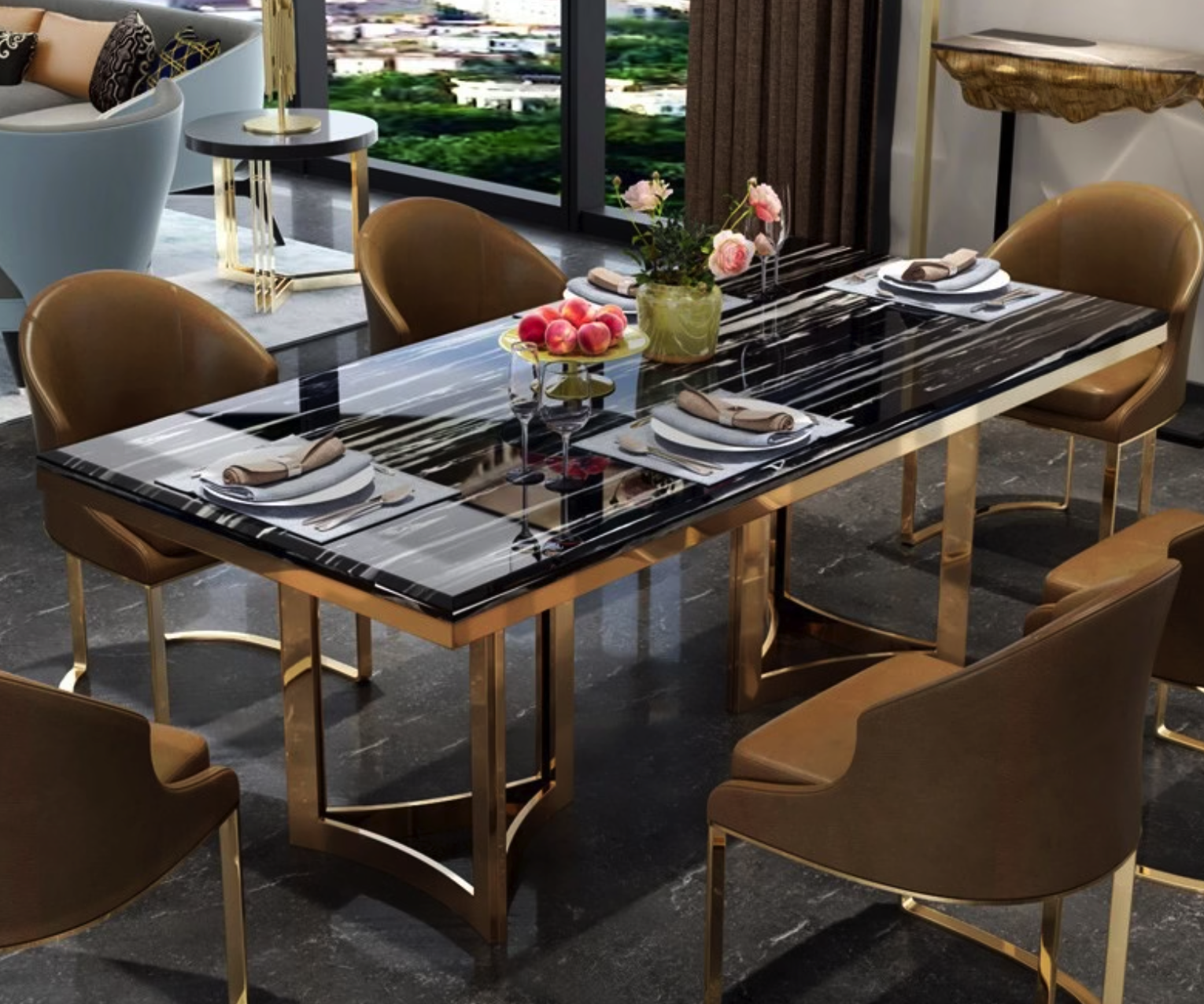 CasaRoyale Premium Marble & Stainless-Steel Dining Set