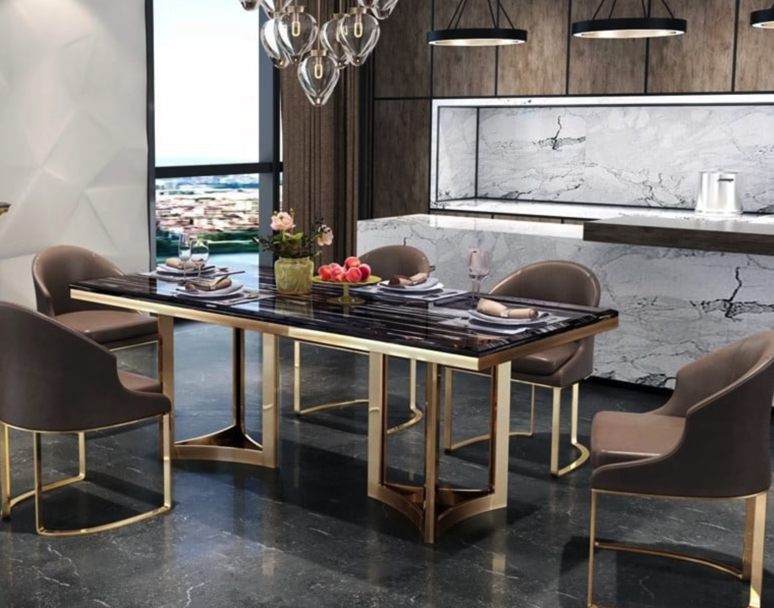 CasaRoyale Premium Marble & Stainless-Steel Dining Set