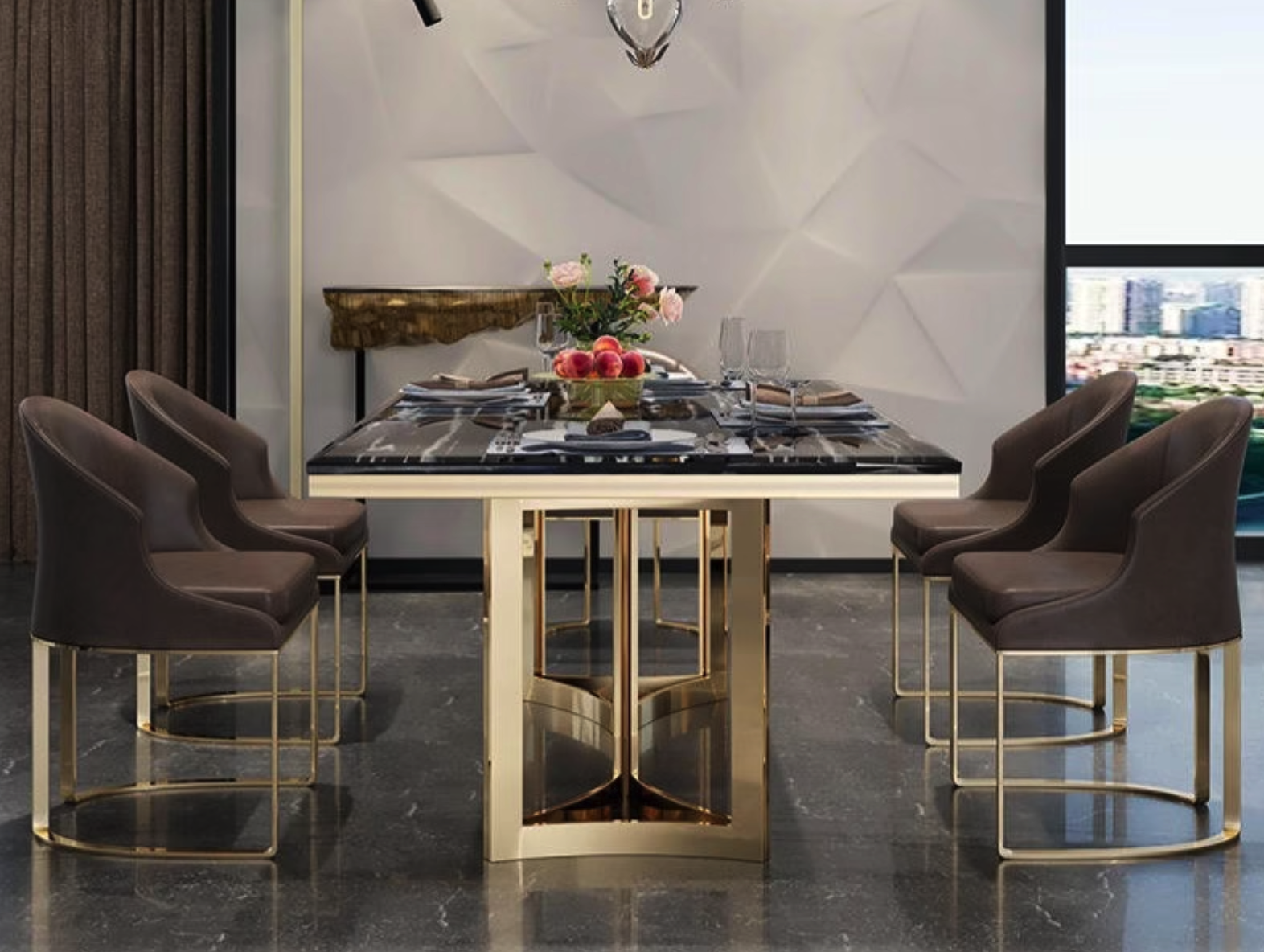 CasaRoyale Premium Marble & Stainless-Steel Dining Set