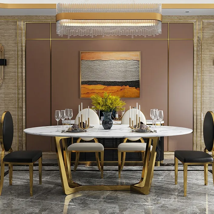 Modern Luxury Dining Table Set-in Stainless-Steel Gold Finish- 4 SEATER, 6 SEATER