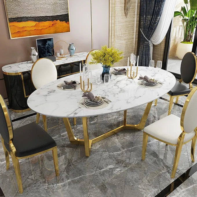 Modern Luxury Dining Table Set-in Stainless-Steel Gold Finish- 4 SEATER, 6 SEATER