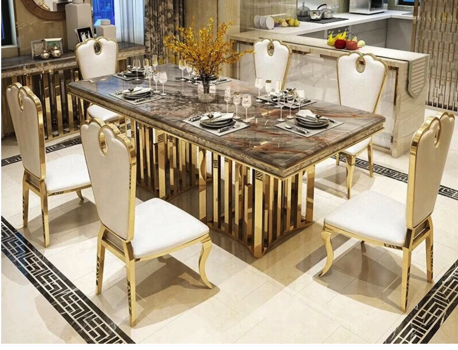 Luxe Riverstone Dining Table-6 SEATER (6 X 3 FEET), 8 SEATER (7.5 X 3.5 FEET)