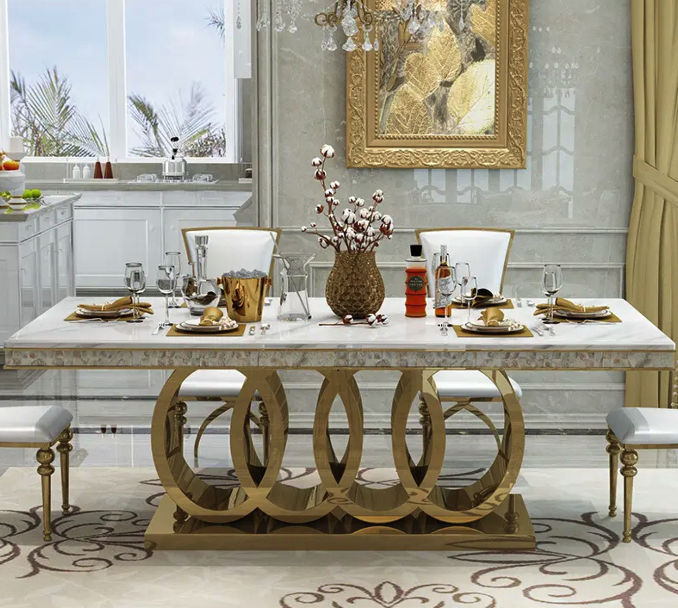 Audi Dining Table Set in Stainless Steel PVD