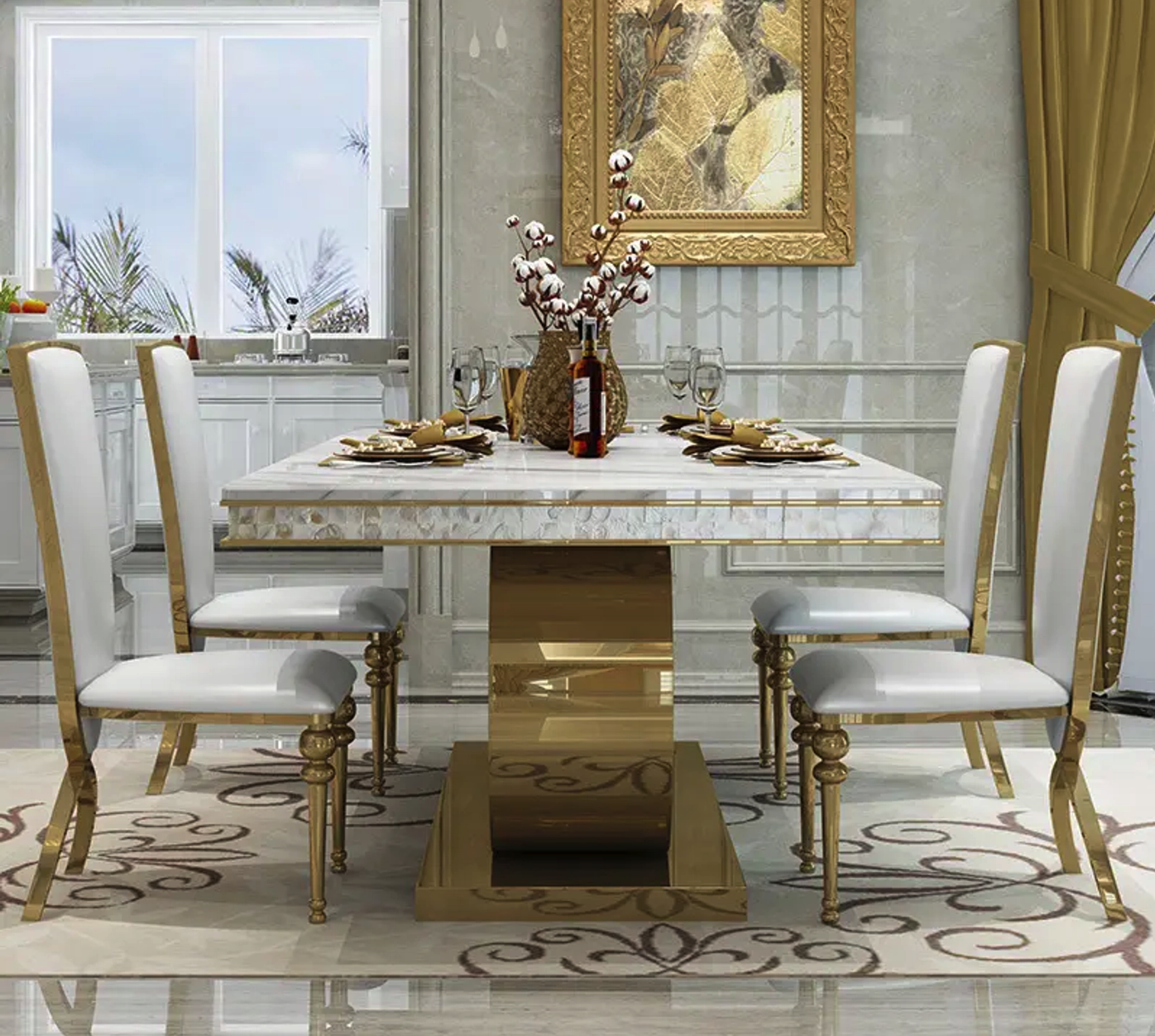 Audi Dining Table Set in Stainless Steel PVD
