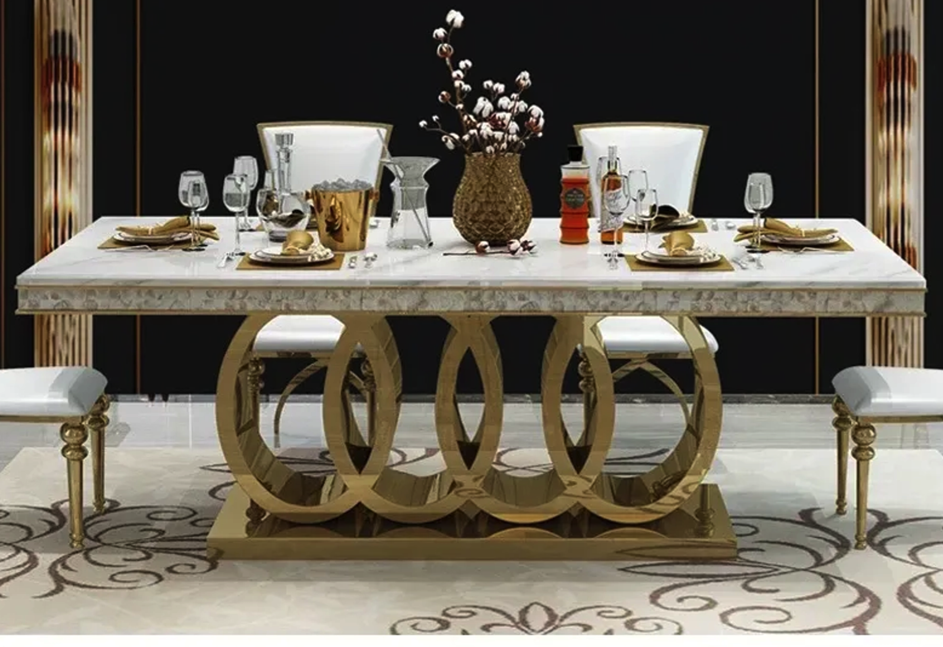 Audi Dining Table Set in Stainless Steel PVD