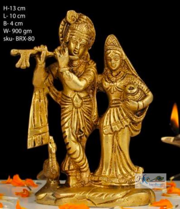 Brass Krishna Radha Statue 5"