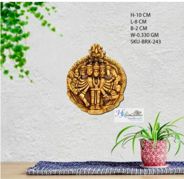 BRASS FIVE FACE  HANUMAN WALL HANGING