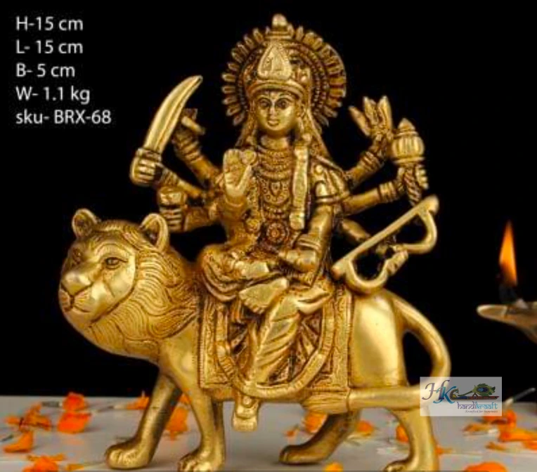 BRASS DURGA SITTING ON LION 6'